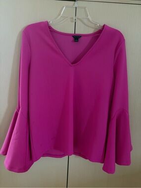 Ann Taylor Hot Pink V-Neck Bell Sleeve Blouse